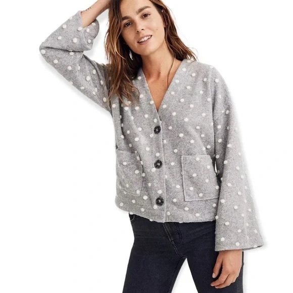 Madewell Texture &Thread Boxy Bubble Polka Dot Wool cardigan - Picture 2 of 7